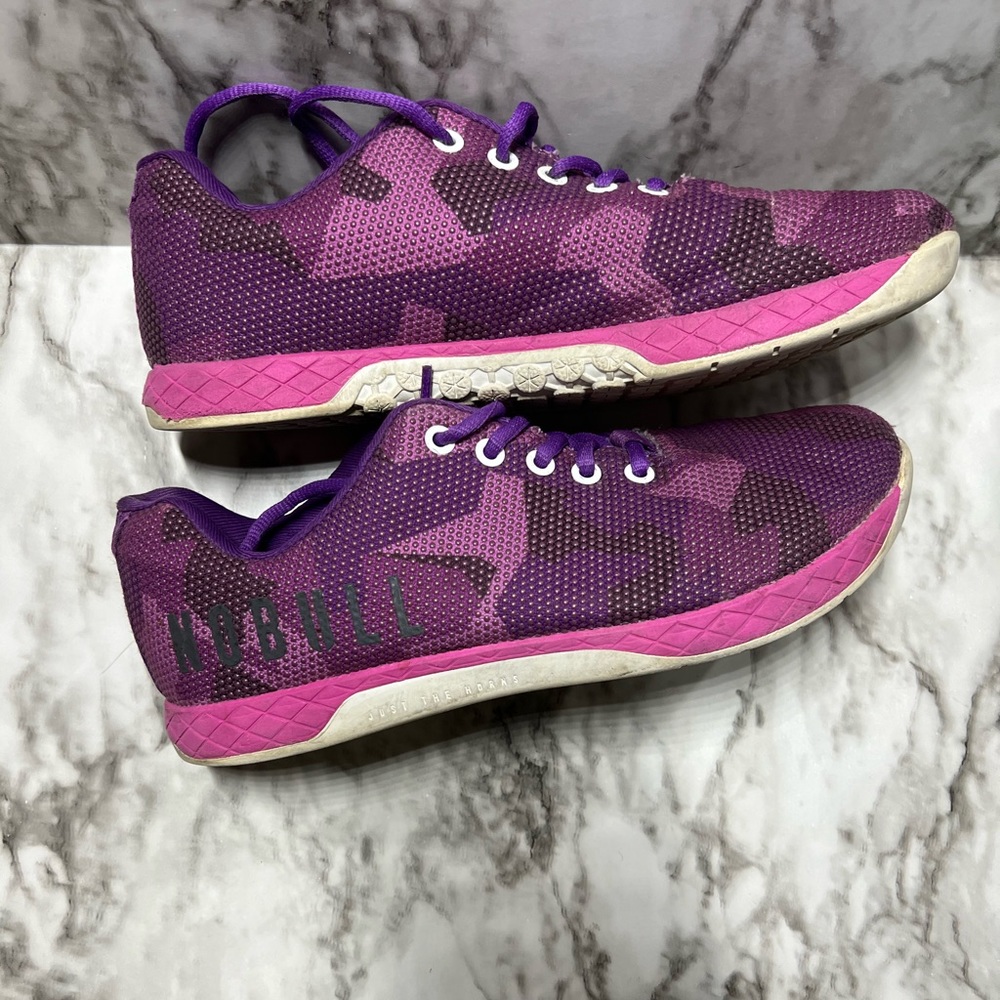 NOBULL Trainer Shoes Purple Pink Camo Womens 10 Mens 8.5 Athletic Workout Gym